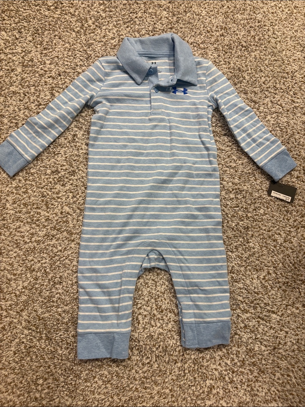 NWT Under Armour Light Blue and White Striped Infant One-Piece